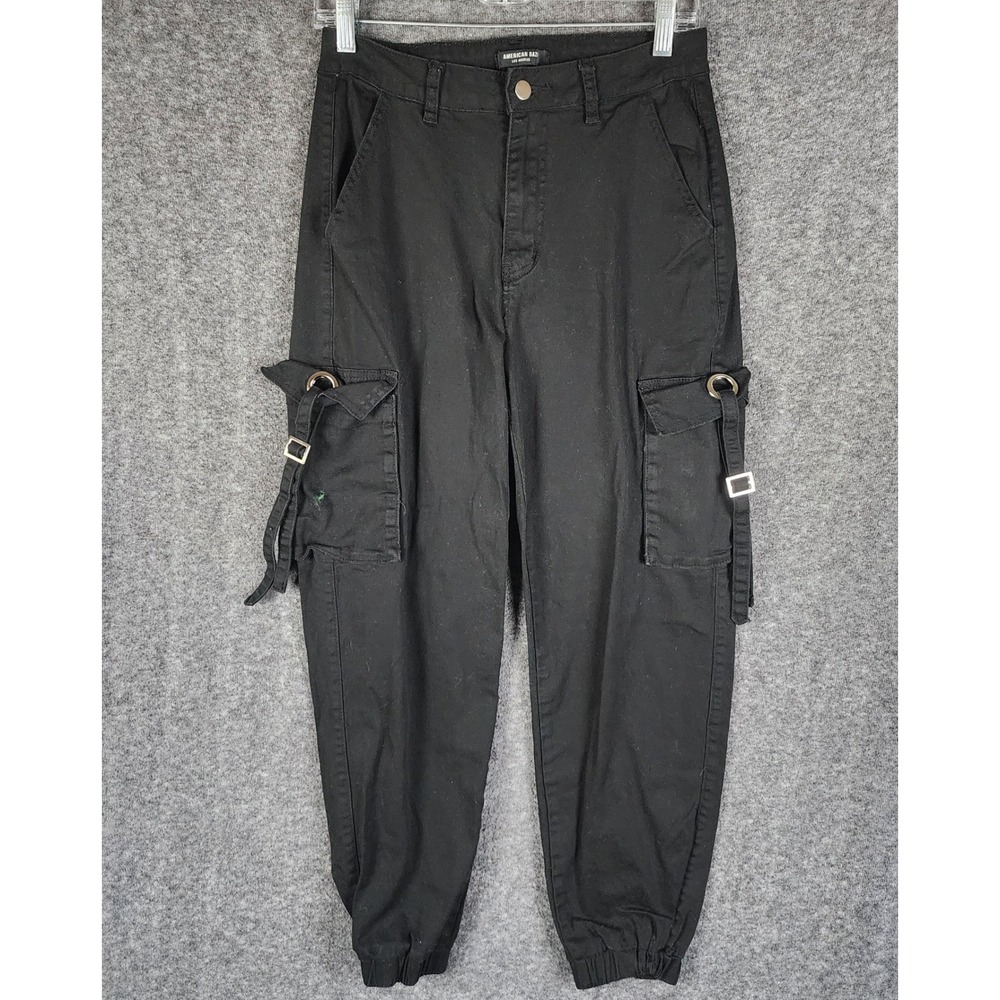 American Bazi Cargo Joggers Womens M RJJ-2935 Black Buckle Strap Utility EUC